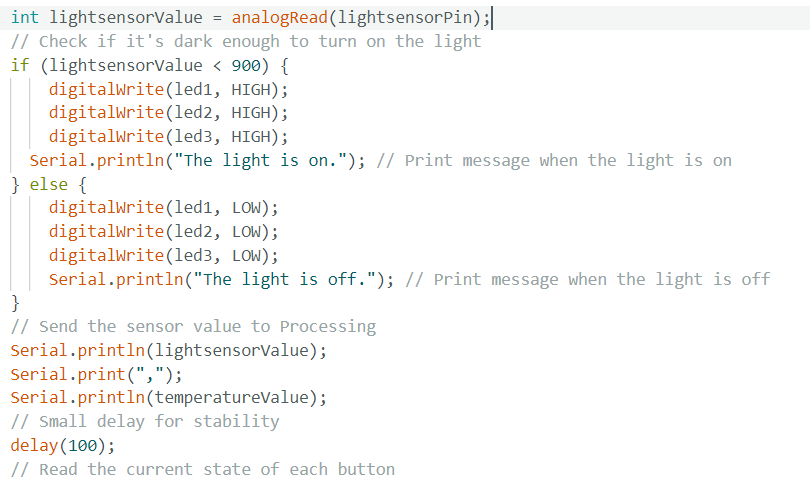 code about the light sensor